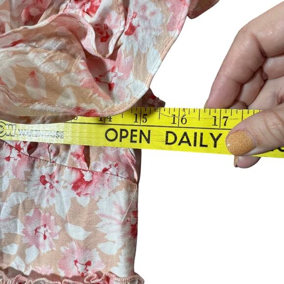 Storia Boutique Pink Coral Floral Ruffle Mini Dress Small Spring Summer Vacation - Picture 3 of 8